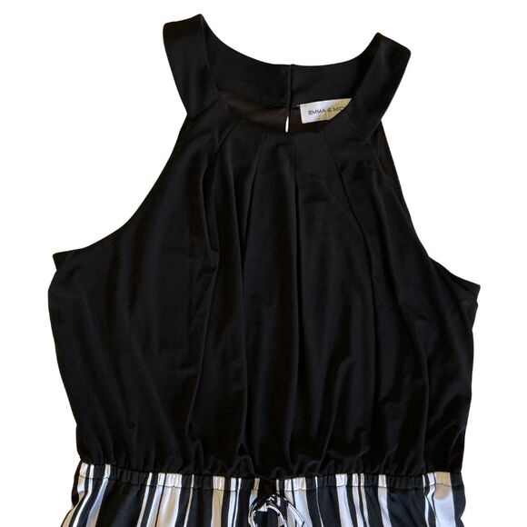 Halter Top Jumpsuit XL Christmas Outfit Wide Leg Romper  Black and White Stripes - Picture 2 of 10